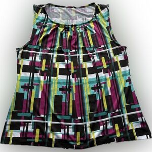 Tahari Multicolor Geometric Tank Top